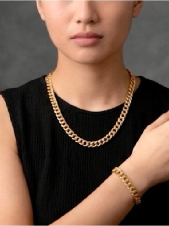 Jewelry - Vintage 80s Gold Tone Curb Chain Necklace 24” & Bracelet 8” Set